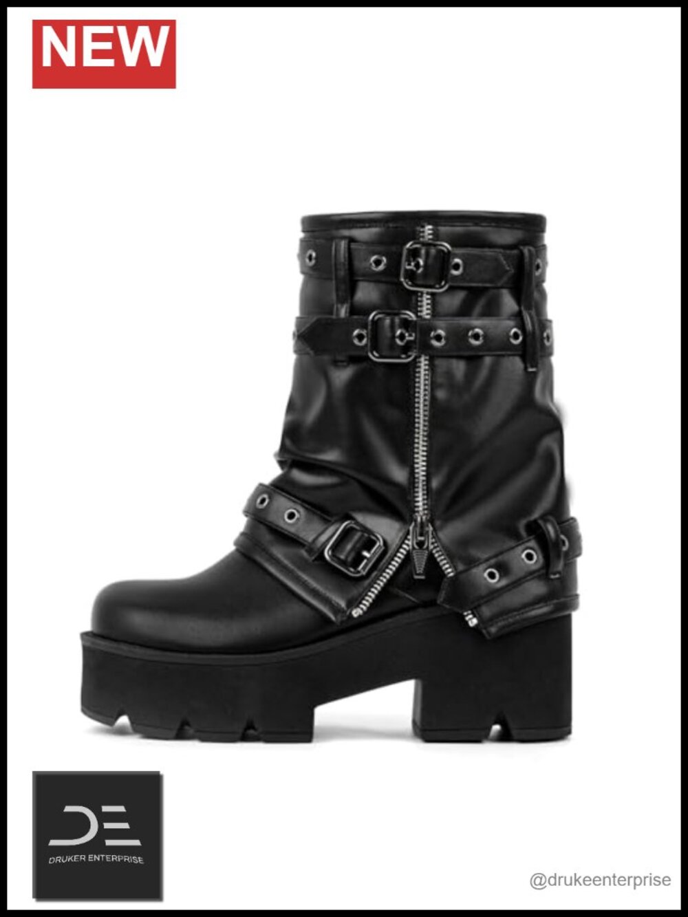 Women's Platform Ankle Boots Punk Block Heel Booties Faux Leather Fold-Over